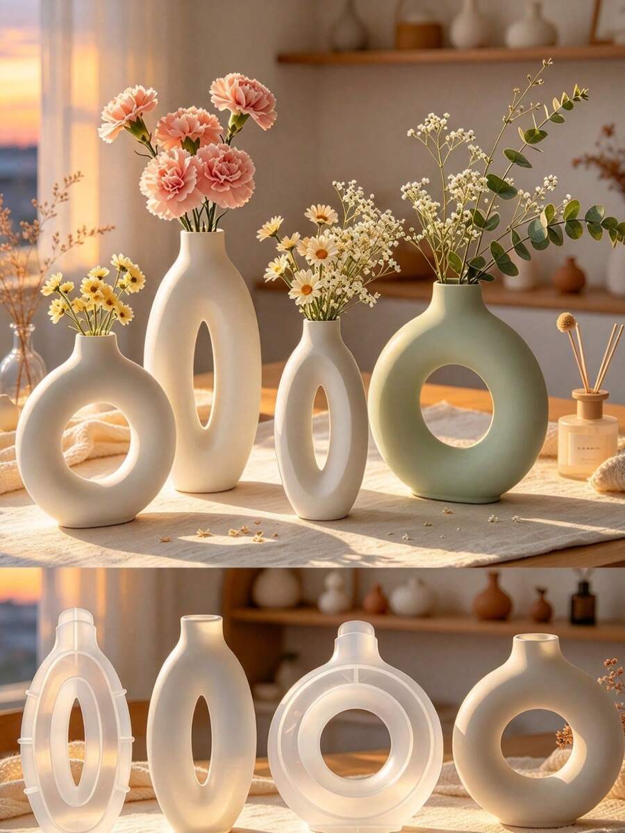مجموعة قالب سيليكون متعدد الوظائف للمزهريات، قالب ديكور تخزين ومزهريات من الراتنج والجبس DIY، مرن وقابل لإعادة الاستخدام، هدية مثالية لعشاق الحرف اليدوية، ديكور منزلي ومكتبي لعيد الميلاد - A - مشاهدة 1