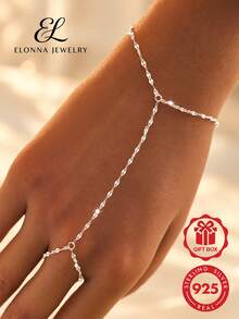 SYMFNY Minimalist Unique 925 Sterling Silver Shiny Lip-Shaped Chain Ring & Bracelet - Silver - View 1