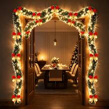 1/2pcs Pine Branch Christmas Wreath String Lights With Dark Snow Tips And Bows, Suitable For Christmas Tree, Stairs, Fireplace, Garden, Christmas Decoration (Batteries Not Included) - Warm Light - View 3