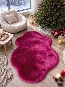 1pc Faux Fur Deep Pink Irregular Cloud Cream Style Decorative Rug, Long Pile Thick Warm Soft Cute Fluffy Carpet Mat, Seasonal Decorative Mat With Holiday Design, Christmas Decoration, Perfect Christmas Gift, Perfect For Christmas And New Year Celebrations, Decorative Rug, Bedroom Decor, Small Rug, Carpet, Home Decor, Living Room Rug, Living Room Small Rug, Bedroom Rug, Living Room Home Decor, Outdoor Rug, Enhance Home Style, Suitable For Adding Home Charm Decoration - Multicolor - View 2