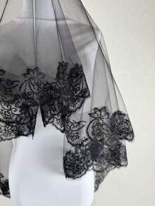1pc Black Lace Trim Veil, Halloween Ghost Bride Black Wedding Veil, Suitable For Party And Halloween Wear - Black - View 4