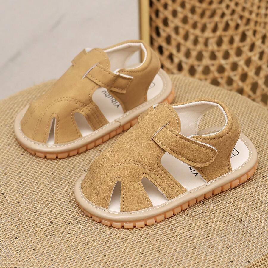Yibubu Infant Squeaky Sandals, Closed-Toe Walking Shoes With Hook And Loop Strap, Wide Toe Box, Soft Flexible Non-Slip Sole Toddler Sandals