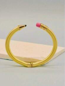 1pc Fashion Zinc Alloy 3D Pencil Shaped Expandable Bracelet, Suitable As Back To School, Holiday, Teacher, Student, Couple Gift - Yellow - View 2