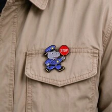 Cute Cartoon Occupation Animal Enamel Pins, Dog Firefighter Police Cat Crocodile Hippo Brooch Badge For Backpack Jacket Hat, Lovely Gift For Friends - Multicolor - View 9
