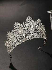 Luxury White Rhinestone Queen Crown, Elegant Silver Wedding Bridal Hair Crown, Elegant Birthday Party Hair Accessory, Shiny Pageant Headpiece - Silver - View 8