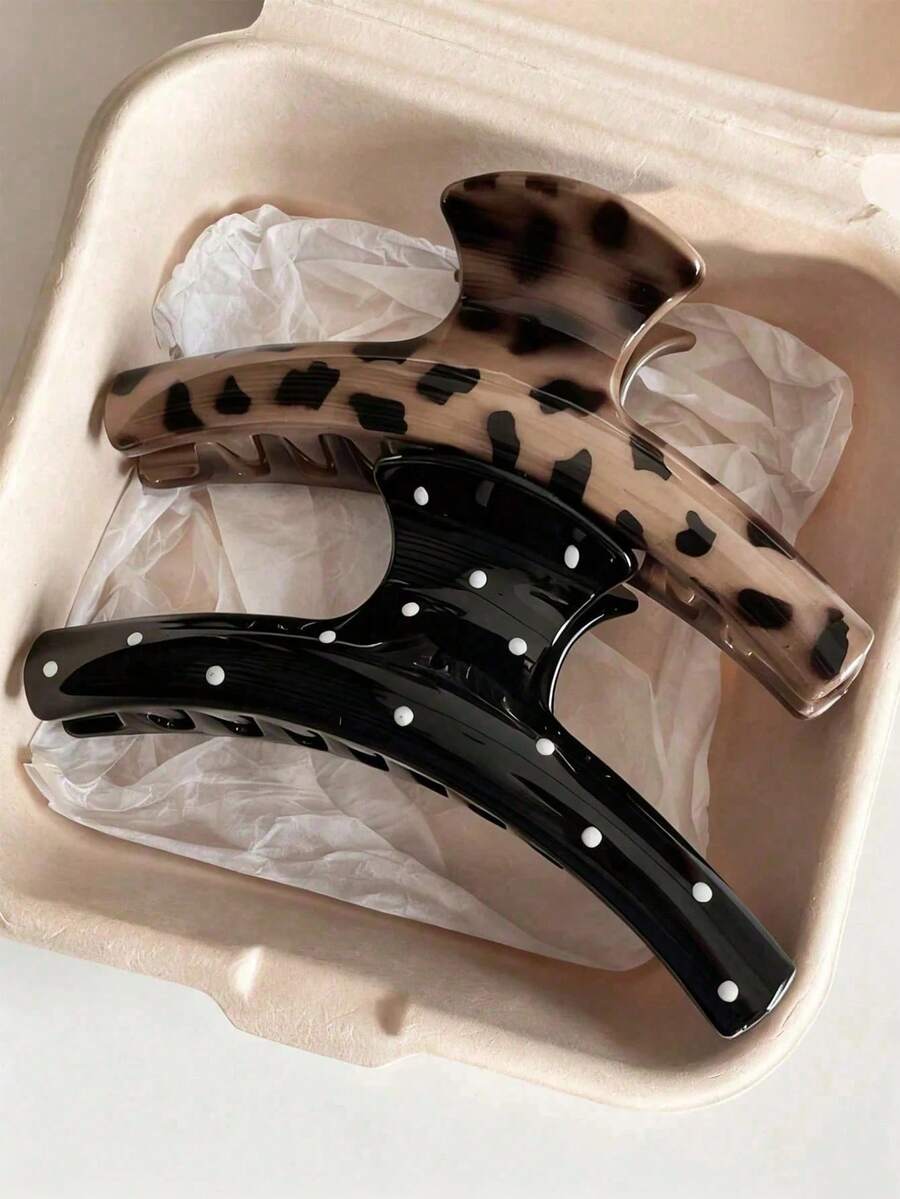 2pcs/1pc Black Polka Dot Leopard Print Hair Clips, Elegant Minimalist Half-Up Hair Accessory. Vintage Polka Dot Hair Clips, Versatile And Low-Key, Adding Texture To Your Look. - Multicolor - View 1