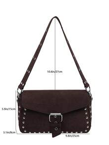 Sexy Rivet Leopard Print Personalized Design Motorcycle Shoulder Crossbody Underarm Baguette Women's Handbag - Coffee - View 10