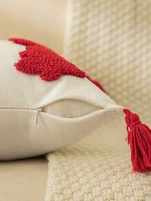 Homemorelove 2件組聖誕樹3D刺繡毛絨枕套，聖誕配色聖誕樹圖案，四角流蘇裝飾，聖誕節居家沙發靠墊套，適用於客廳沙發、臥室與節日家居裝飾，不含枕芯 - 紅色排列-多色 - 查看 5