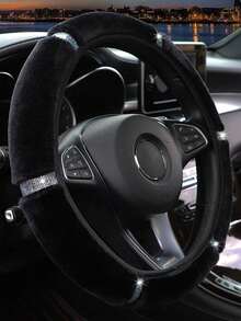 Winter Warm Plush Steering Wheel , Bling Rhinestone Crystal Sparkly Soft Fuzzy Car Wheel Protector, Universal 15 Inch Fit For Round & D-Shape Steering Wheel, Non-Slip Elastic Car Interior Decor - Multicolor - View 6