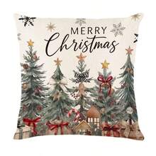 1 Set 4pcs Christmas Happy Snowman, Christmas Tree, Printed Pillow Covers 18x18 Inch Christmas Holiday Linen Blend Cushion Covers, With Zipper, Suitable For Home Decor, Machine Washable, Modern Style, Multiple Patterns, Pillow Inserts Not Included - Multicolor - View 7