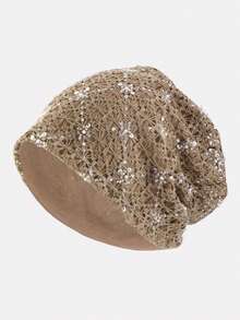 1PC Women's Pearl & Rhinestone Color Matching Double Layer Lace Headwrap Turban Cap, Suitable For Daily Wear - Multicolor - View 5