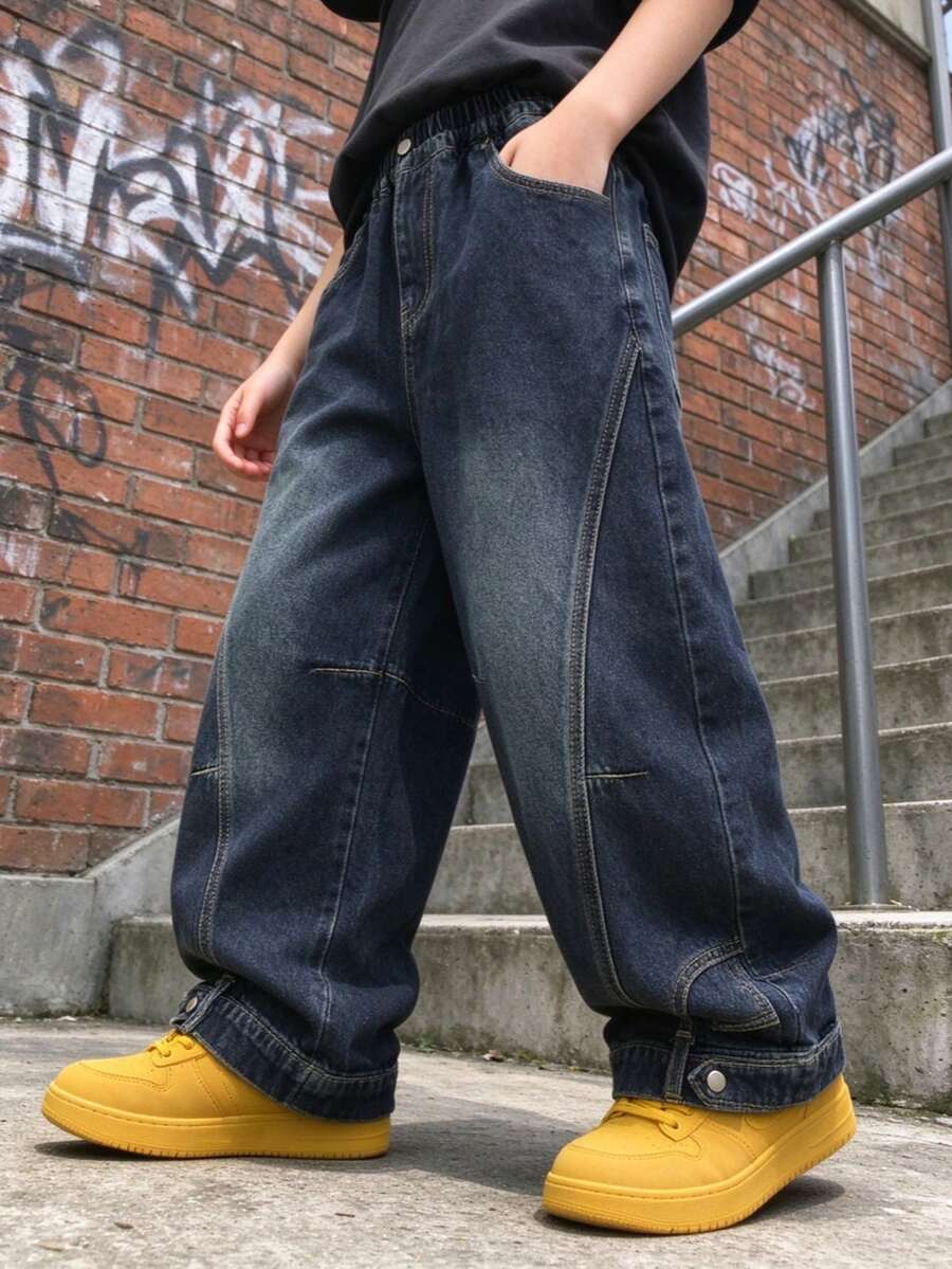 Boys' Toddler Autumn Loose Comfortable Fit Distressed Denim Jeans Long Pants Suitable For Daily Wear, School, Casual And Outdoor - Dusty Blue - View 1