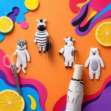 1pc Cartoon Animal Self-Adhesive Wall Hook, Bold Colorful Abstract Style Multi-Functional Wall-Mounted Hook, Suitable For Bathroom, Kitchen And Home Decor Towel And Toothbrush Storage - Multicolor - View 3