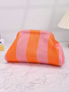 Vertical Striped Makeup Bag Large Capacity Storage Bag Casual Style Handbag Color Block Striped Travel Toiletry Bag Multi-Functional Portable - Multicolor - View 15