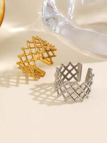 2PCS/1PC Stainless Steel 18K Gold Plated Fashion Popular Mesh Open Ring For Women Daily Party Wear - Multicolor - View 3