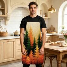 1pc Autumn Forest Print Apron, Featuring Orange-Red Autumn Woods And Green Pine Tree Patterns, Durable Cooking Apron Suitable For Bakers, Cake Decorators, BBQ Enthusiasts, Gardeners, Painters, Nail Artists - Perfect Gift For Home And Professional Chefs - Multicolor - View 12