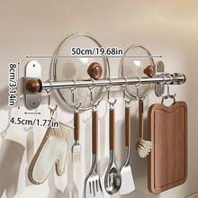 Wall Mounted Kitchen Hanging Rail Organizer, Multi-Purpose Pot And Pan Holder, No Punch Installation, Hang Cooking Gadgets, Measuring Cup, Kitchen Towel, Ideal For Home Kitchen, Farmhouse, Small Space Storage Solution - Multicolor - View 13