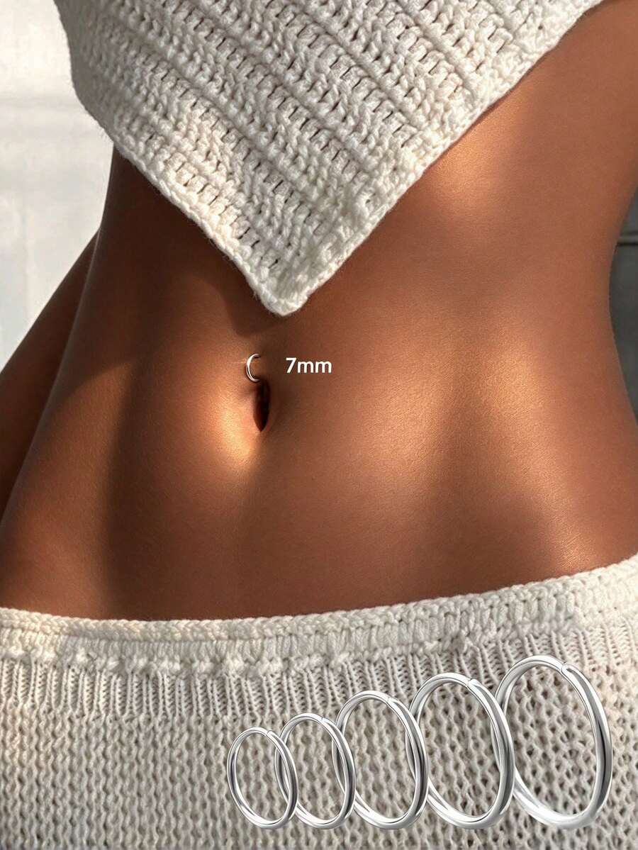1pc S925 Sterling Silver Minimalist Elegant Navel Ring, Multiple Sizes Available, Suitable For Women - The Perfect Gift For Mothers On Valentine's Day And Mother's Day - Single Smooth Surface - View 1