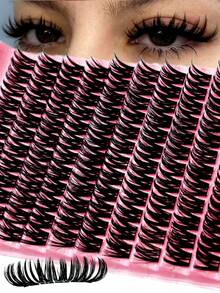 120PCS Individual Clusters Eyelash Extensions Mega Soft & Voume Fluffy Cluster Eyelash Extensions Reusable, Soft 3D Effect 12mm Fluffy Lash Extension C Curl Individual Lashes Halloween Makeup Cluster Lashes At Home,Lashses - C - View 1