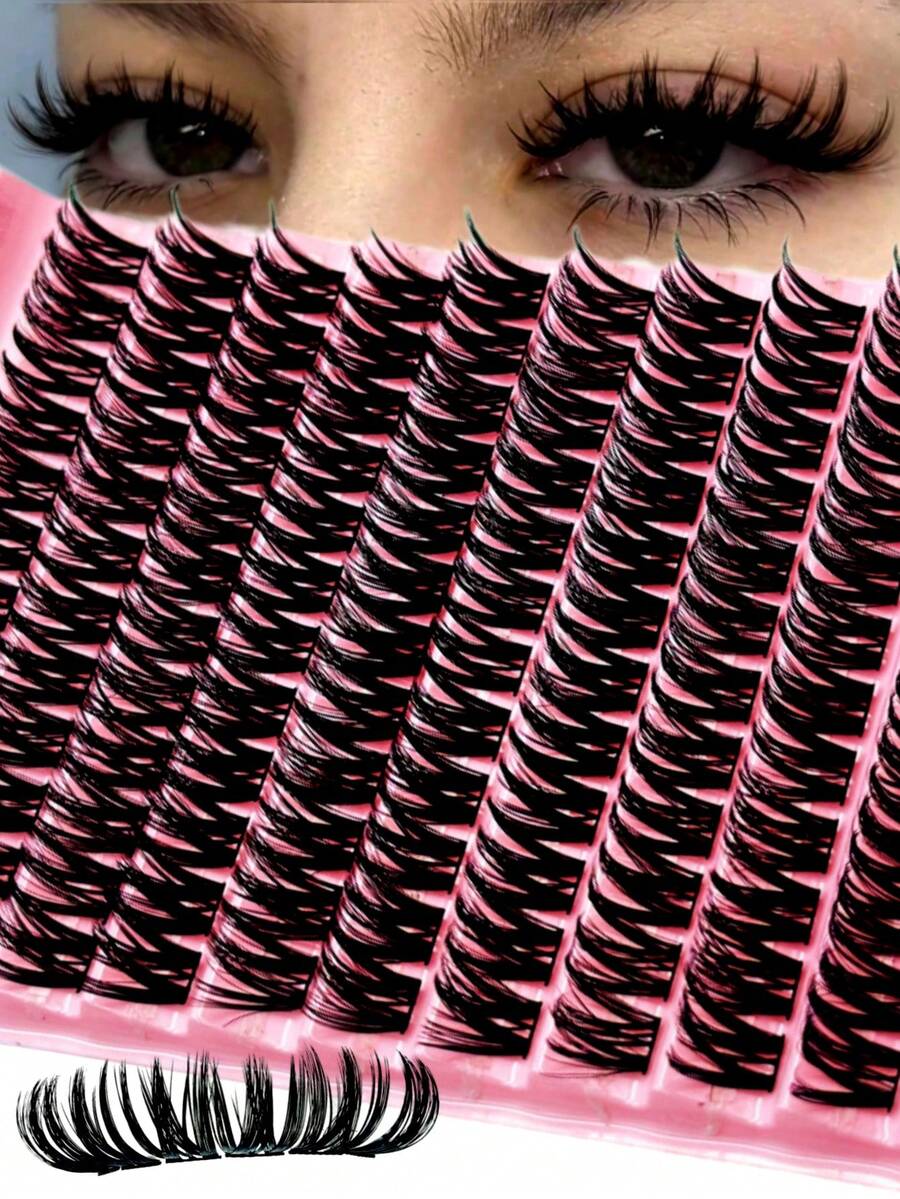 120PCS Individual Clusters Eyelash Extensions Mega Soft & Voume Fluffy Cluster Eyelash Extensions Reusable, Soft 3D Effect 12mm Fluffy Lash Extension C Curl Individual Lashes Halloween Makeup Cluster Lashes At Home,Lashses - C - View 1
