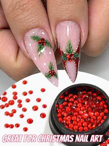 Red Green Christmas Nail Rhinestones,Flat Back Round Crystal Gems - Multicolor - View 1