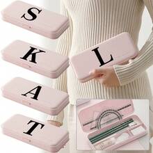 1pc Pp Pen Case Aesthetic Minimalist Large Capacity Durable Student Stationery Storage Box School Study Office Desk Organizer Pencil Case Alphabet Patterned - Pink - View 1