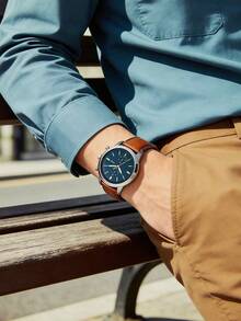 Fossil Men's Quartz Chronograph Watch With Brown Leather Strap, Blue Dial, Silver Accents, Multifunctional Accessory Suitable For Weekend Trips And Outdoor Exploration - Light Brown - View 4