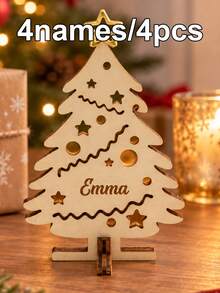 Custom Christmas Tree Tabletop Decoration, Personalized Wooden Name Christmas Decor, Rustic Farmhouse Holiday Table Centerpiece, Customized Mini Xmas Tree Ornament For Living Room Shelf And Mantel, Customizable Name Festive Keepsake Gift 2026 - Multicolor - View 8
