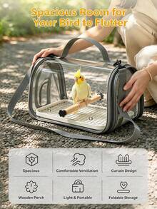 A Set Of Parrot Portable Bird Bags For Outdoor Use, Suitable For Various Birds, Travel Carrying, Breathable And Beautiful, Foldable Transparent Crossbody Backpack, - View 7