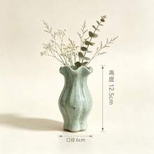 Mint Green Ceramic Flower Vase, Petal-Shaped Ruffled Rim Rustic Fluted Vase, Speckled Glaze Vintage Decorative Vase For Dried Flowers, Pampas Grass, Boho Home Table Centerpiece Decor - 1PC - View 4