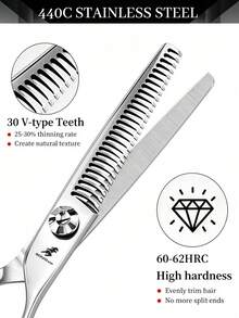 OBOVAY 6" Precision Forged Hairdressing Scissors, 6CR Steel Long-Lasting Sharpness, Wave Anti-Slip Handle For Comfortable Grip, Laser Engraved Texture, Built-In Silent Cushion Design For Quiet And Smooth Cutting, Adjustable Bearing Screw For Personalized Feel, Suitable For Salon Styling, Beard Trimming, And Pet Grooming - Silver - View 7