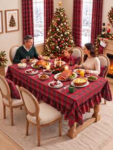 Taplak Meja Persegi Panjang Romanstile Motif Kotak-kotak Natal, Penutup Meja Natal Kotak-kotak Hijau Tartan, Dekorasi Meja Makan Liburan Natal yang Meriah, Dekorasi Natal Gaya Rumah Pertanian, Pesta Liburan Musim Dingin, Makan Malam Natal, Dekorasi Rumah Meriah - Motif Kotak-kotak Merah Natal - View 8