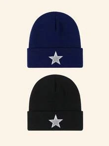1/2/3pcs Men's Knitted Star Embroidery Beanie, Fashion Street Ski Hat, Windproof Warm Versatile Cold Weather Outdoor Cycling Hat - Multicolor - View 11