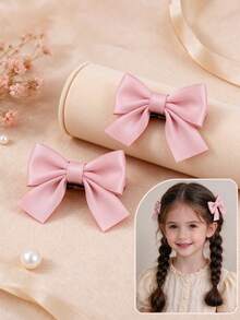 2Pcs Girls Solid Color Satin Bow Hair Clips Sweet Alligator Barrettes For Daily Party Hair Accessories - Mixed color - View 15