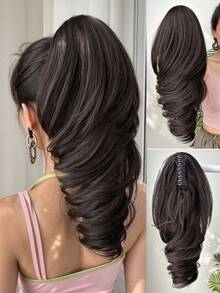 HEYPINK Claw Shaped Ponytail Extension Hair Accessory Black Brown Gradient Red Gradient Purple Gradient Pink Gradient Blue Gradient Brown Multi-Color 18 Inch Water Ripple Heat-Resistant Fiber Synthetic Ponytail Wig, Parties And Daily Use - Black Brown - View 5