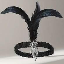 Jazz Age Vintage Party Feather Headband Series | Black Feather With Rhinestones, Perfect For Ball Scenes, One-Click Unlock Sparkling Style - Multicolor - View 6