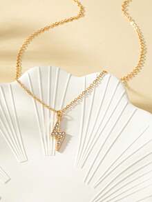 1pc Elegant Fashion Zinc Alloy Lightning Pendant Necklace, Suitable For Women's Daily Wear, Outings And Vacation - Gold - View 3