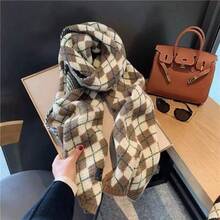 Women's Korean Street Style Argyle Jacquard Scarf, Versatile And Elegant For Autumn/Winter - Khaki (Diamond) - View 7