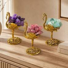 1 Buah Batu Amethyst Alami Mentah & Gugusan Batu Permata Citrine dengan Alas Logam Emas, Dekorasi Meja Kristal Penyembuhan, Desain Flamingo DIY, Hadiah Natal - Burung flamingo - View 7