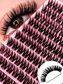 120PCS Individual Clusters Eyelash Extensions Mega Soft & Voume Fluffy Cluster Eyelash Extensions Reusable, Soft 3D Effect 12mm Fluffy Lash Extension C Curl Individual Lashes Halloween Makeup Cluster Lashes At Home,Lashses - C - View 5
