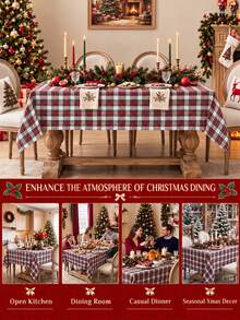 Christmas Checkered Tablecloth Square, Red Plaid Tartan Table Cover, Classic Buffalo Plaid Holiday Tablecloth For Christmas Dining Room, Xmas Party, Winter Home Decor - Red White Plaid - View 3
