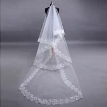 Single Layer Tulle Large Pearl Bridal Veil, Long Train Cathedral Style Women's Veil - Ivory - View 8