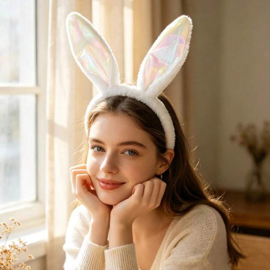 1pc/2pcs Halloween Rabbit Ear Headband, Easter Bunny Hair Accessory, Plush Cute Rabbit Ear Headband, Built-In Flexible Iron Wire, Can Be Shaped Freely, Suitable For Cosplay
