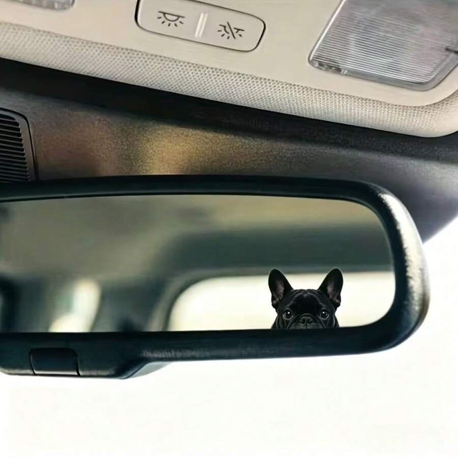 2pcs French Bulldog Peeping Stickers - Hidden Button-Activated Pop-Up PVC Vinyl Privacy Decoration, Easy-To-Install Car Rearview Mirror Stickers (No Tools Required). - 03 - View 1