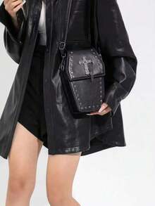 Gothic Style Coffin Crossbody Bag - Faux Leather Novelty Party Bag - Black - View 6
