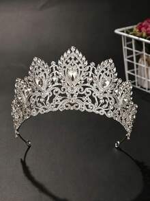 Luxury White Rhinestone Queen Crown, Elegant Silver Wedding Bridal Hair Crown, Elegant Birthday Party Hair Accessory, Shiny Pageant Headpiece - Silver - View 7