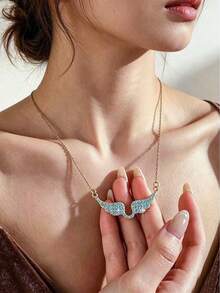 1pc Women's Wing Pendant Necklace, Fully Zirconia Inlaid, Classic Vintage Design, Unique, High-End, Elegant, Suitable For Party, Valentine's Day, Halloween, Daily Wear - Multicolor - View 13