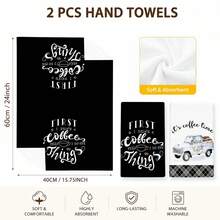 2pcs Black & White Coffee Truck Letter Print Kitchen Towels, Vintage Cafe Style Hand Towels, Suitable For Home Kitchen Decor, Coffee Corner Arrangement, Baking, Breakfast Scenes And Daily Home Use - Multicolor - View 6