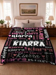 1pc Customizable Name Blanket, Personalized Name Flannel Throw Blanket, Super Soft Warm Polyester Fleece Blanket, Customized Birthday Gift For Family, Lovers, Friends, Personalized Commemorative Gift, Memory Collection, Very Suitable For Bedroom And Living Room Use - Multicolor - View 3