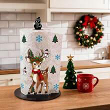 2D Christmas Wreath, Scarf, Deer, Bell, Snowman, Christmas Tree Print Paper Towel Holder, Acrylic Material Vertical Roll Paper Storage Rack, Kitchen Dining Table Decor Ornament, Easy Installation, Suitable For Christmas Party Home Room Decoration (Paper Towel Not Included, Base Is Made Of Wood) - Multicolor - View 4
